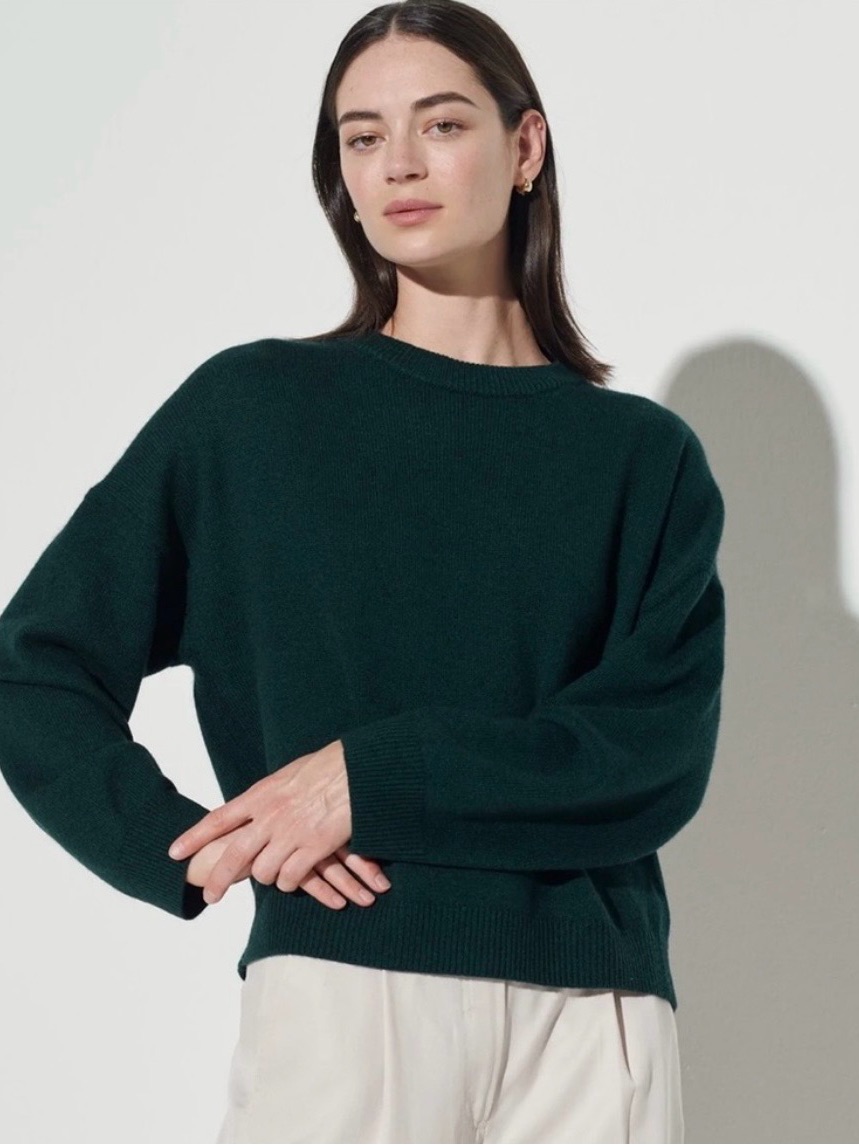 The Reset R Label Wool Cashmere Blend Dark Green Crewneck Sweater, Size Xs